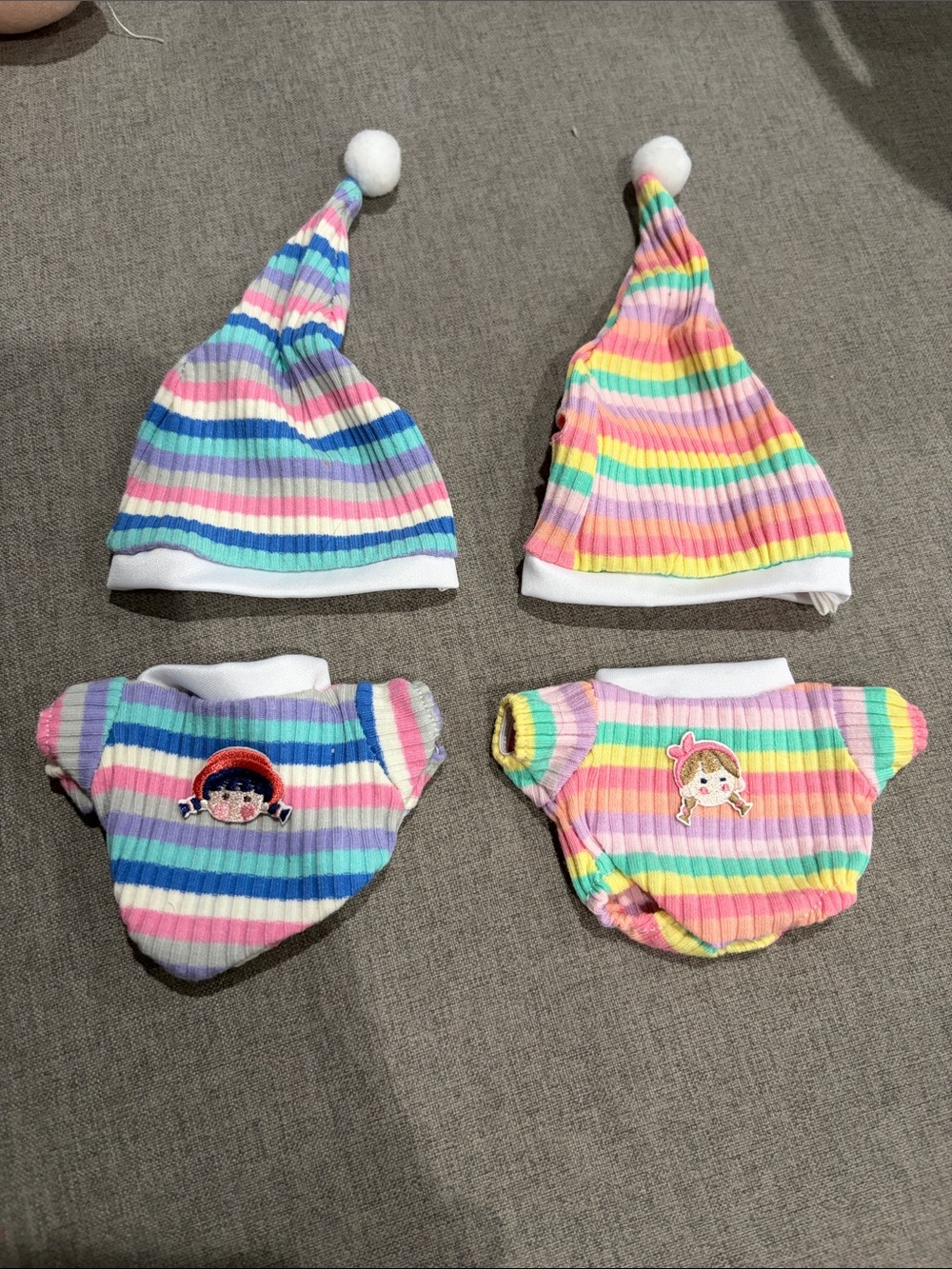 2 Labubu or Small Doll Stripe Pom-Pom Hat & Shirt